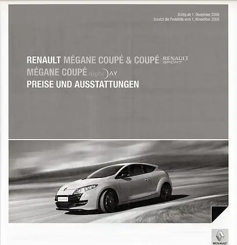 Renault - Megane - Coupe R.S.- Preisliste - 12/09  -  Deutsch - nl-Versandhandel