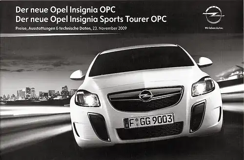 Opel - Insignia OPC - Preise /Ausstattungen - 11/09 - Deutsch - nl-Versandhandel
