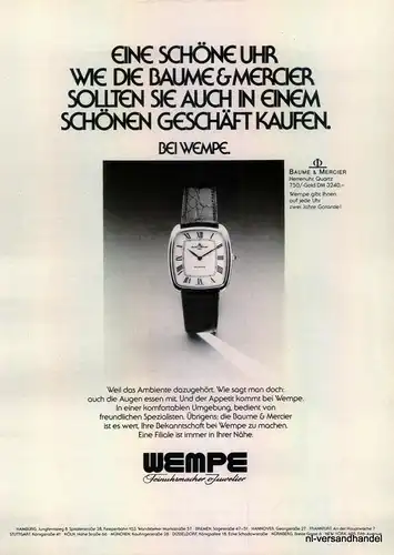 WEMPE-BAUME&MERCIER-1981-Reklame-Werbung-genuine Advert-La publicité-nl-Versand