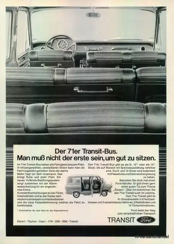 FORD-TRANSIT-BUS-1971-Reklame-Werbung-genuine Advert-La publicité-nl-Versand
