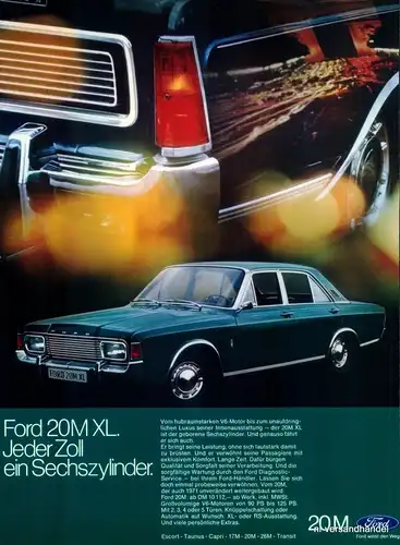 FORD-20M-XL-1971-Reklame-Werbung-genuine Advert-La publicité-nl-Versandhandel
