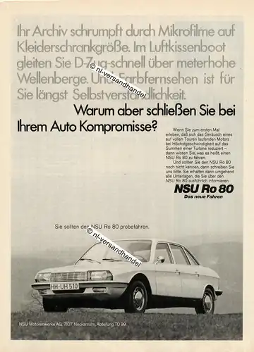 NSU-Ro80-1969-Reklame-Werbung-genuine Advertising - nl-Versandhandel 