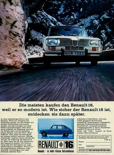 RENAULT-16-SPITZ-68-Reklame-Werbung-genuine Advert-La publicité-nl-Versandhandel