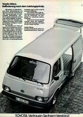 TOYOTA-HIACE-1981-Reklame-Werbung-genuine Advert-La publicité-nl-Versandhandel