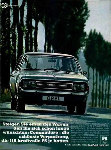 OPEL-COMMODORE-115PS-68-Reklame-Werbung-genuine Ad-La publicité-nl-Versandhandel