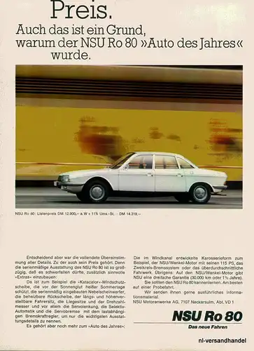 NSU-RO80-PREIS-68-Reklame-Werbung-genuine Advert-La publicité-nl-Versandhandel