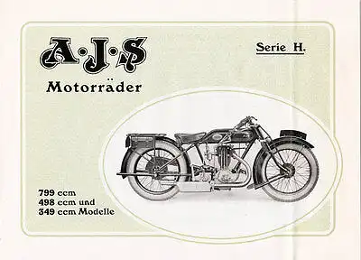 AJS - Serie H. - Motorräder  -  Prospekt - 1927 -  Deutsch - nl-Versandhandel