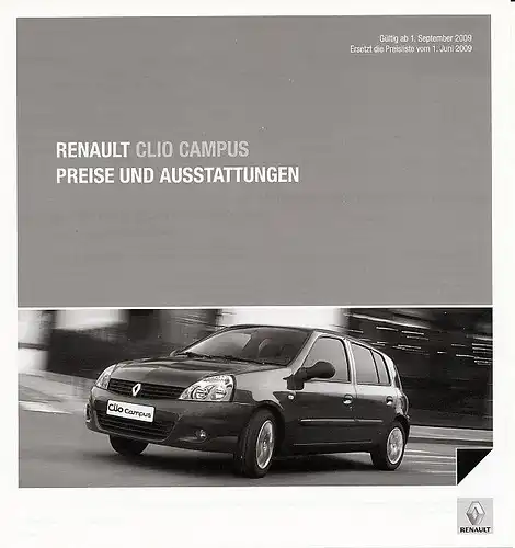 Renault - Clio  Campus - Preisliste  - 09/09  -  Deutsch - nl-Versandhandel