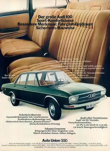 Audi-100-LS-Limousine-1969-Reklame-Werbung-vintage print ad-Publicidad