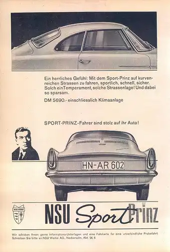 NSU-Sport-Prinz-III-1960-Reklame-Werbung-vintage print ad-Publicidad