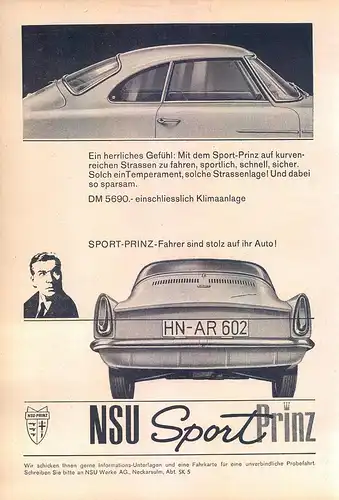 NSU-Sport-Prinz-III-1960-Reklame-Werbung-vintage print ad-Publicidad 