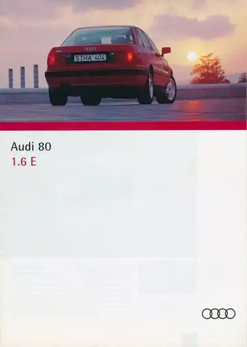 Audi 80 - 1.6 E - Prospekt  -  Preisliste  -  August 1993