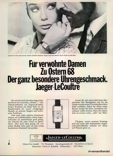 JAEGER LECOULTRE-1968-Reklame-Werbung-genuine Advert-La publicité-nl-Versand