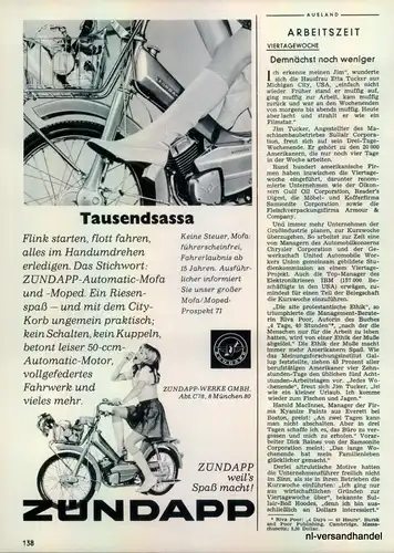 ZÜNDAPP-MOFA-1971-Reklame-Werbung-genuine Advert-La publicité-nl-Versandhandel