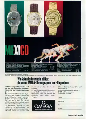 OMEGA-MEXICO-1968-Reklame-Werbung-genuine Advert-La publicité-nl-Versandhandel