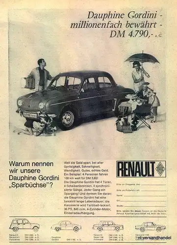 Dauphine-Gordini-1965-Reklame-Werbung-genuine Ad-La publicité-nl-Versandhandel