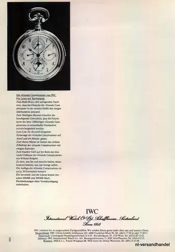 IWC-GRANDE C-1981-Reklame-Werbung-genuine Advert-La publicité-nl-Versandhandel