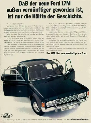 FORD-17M-2,3-V6-1968-Reklame-Werbung-genuine Ad-La publicité-nl-Versandhandel