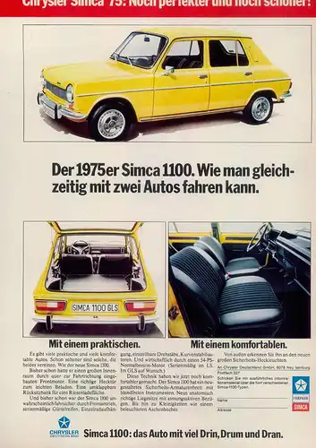 Simca-1100-1974-Reklame-Werbung-vintage print ad-Vintage Publicidad