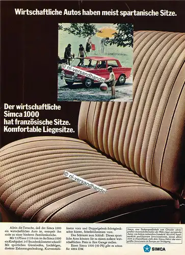 Simca-1000-1969-53PS-Reklame-Werbung-genuine Advertising - nl-Versandhandel