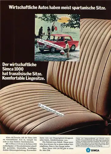 Simca-1000-1969-53PS-Reklame-Werbung-genuine Advertising - nl-Versandhandel 