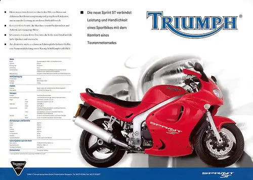 Triumph - Sprint ST / Tiger -  Prospekt  -  1998  - Deutsch - nl-Versandhandel