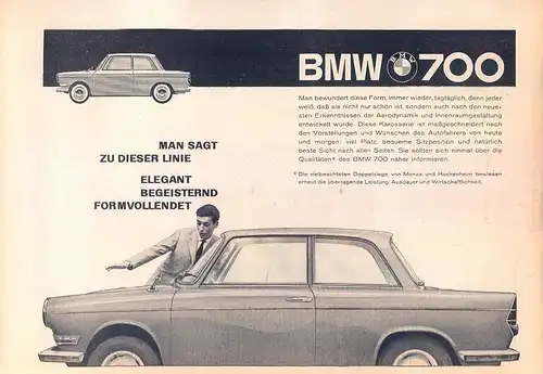 BMW-700-1960-IV-Reklame-Werbung-vintage print ad-Publicidad