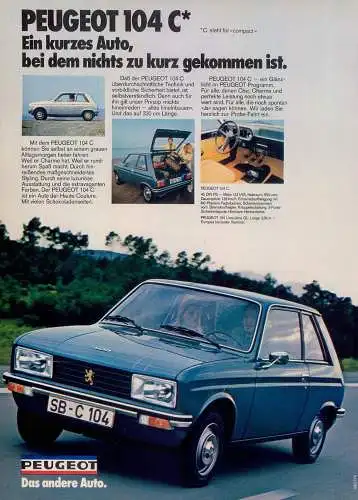 Peugeot-104-C-1974-Reklame-Werbung-vintage print ad-Vintage Publicidad