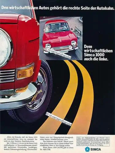 Simca-1000-1969-40PS-Reklame-Werbung-genuine Advertising - nl-Versandhandel 
