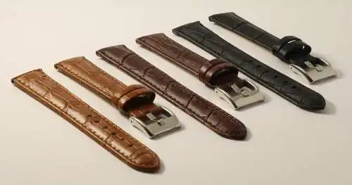 Uhrenarmband-Krokoprägung-18mm-Croco-Grain-Genuine Leather-black-darkbrown-tan