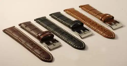 Leder-Uhrenarmband-Kroko-Prägung-Kontrastnaht-22mm-Croco-Grain-Genuine Leather