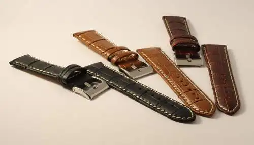 Leder-Uhrenarmband-Kroko-Prägung-Kontrastnaht-22mm-Croco-Grain-Genuine Leather