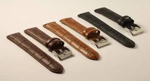 Uhrenarmband-Krokoprägung-20mm-Croco-Grain-Genuine Leather-black-darkbrown-tan