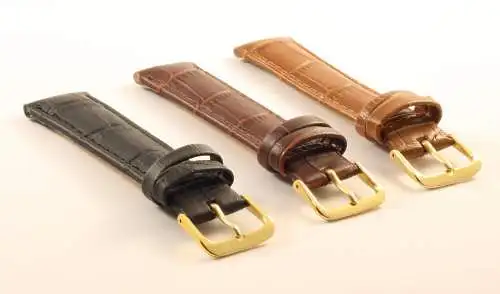 Uhrenarmband-Krokoprägung-20mm-Croco-Grain-Genuine Leather-black-darkbrown-tan
