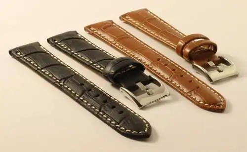 Uhrenarmband-Kroko-20mm-Kontrastnaht-Croco-Grain-Genuine Leather-contr-stitching