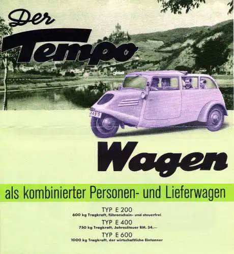 Tempo-Tempo Wagen-Tempowagen - Prospekt  - 1938  - Deutsch - nl-Versandhandel