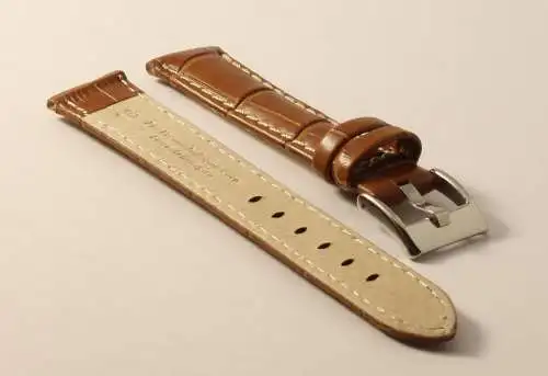 Uhrenarmband-Kroko-18mm-Braun-Kontrastnaht-Croco-Grain-tan-Contrast-Stitching