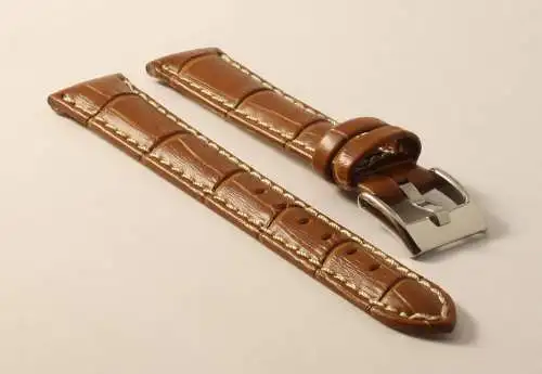Uhrenarmband-Kroko-18mm-Braun-Kontrastnaht-Croco-Grain-tan-Contrast-Stitching
