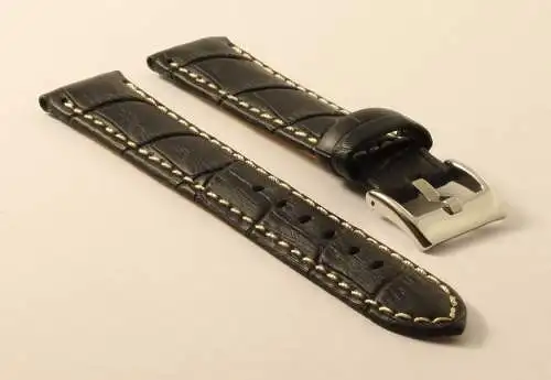 Uhrenarmband-Kroko-20mm-Schwarz-Kontrastnaht-Croco-Grain-black-ContrastStitching