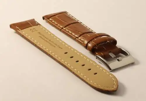 Uhrenarmband-Krokodil-Braun-Kontrastnaht-22mm-Croco-Grain-Tan-Contrast-Stitching