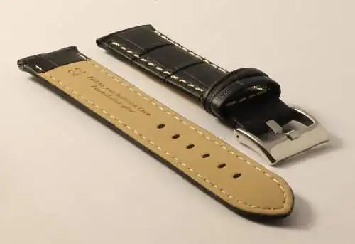 Uhrenarmband-Kroko-Schwarz-Kontrastnaht-22mm-CrocoGrain-Black-ContrastStitching