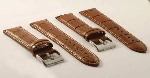 Uhrenarmband-Kroko-Braun-Naht-Weiß-24mm-Croco-Grain-Tan-ContrastStitching-white