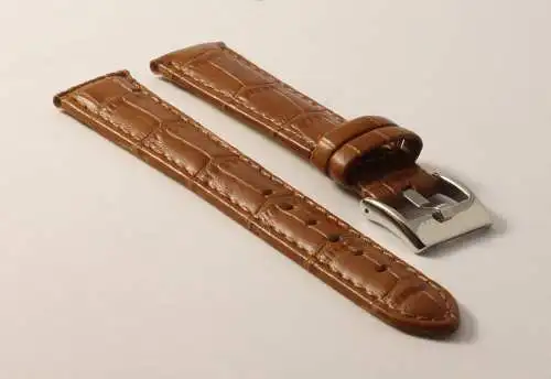Uhrenarmband-Krokoprägung-Braun-18mm-Watchstrap-CrocoGrain-GenuineLeather-tan