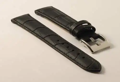 UhrenarmbandKrokoprägung-Schwarz-20mm-Watchstrap-CrocoGrain-GenuineLeather-black