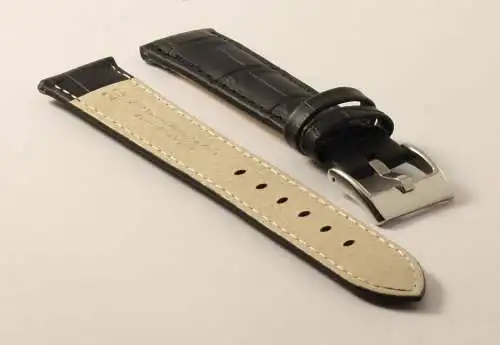 UhrenarmbandKrokoprägung-Schwarz-20mm-Watchstrap-CrocoGrain-GenuineLeather-black