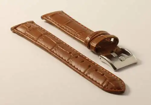 Uhrenarmband Krokoprägung-Braun-20mm-Watchstrap-CrocoGrain-Genuine Leather-tan
