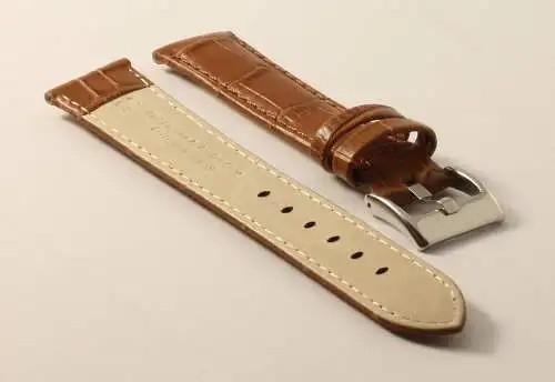 Uhrenarmband Krokoprägung-Braun-20mm-Watchstrap-CrocoGrain-Genuine Leather-tan