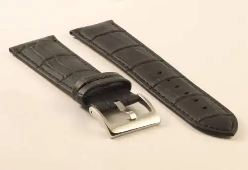 Uhrenarmband Krokoprägung-Schwarz-24mm-Watchstrap-CrocoGrainGenuineLeather-black