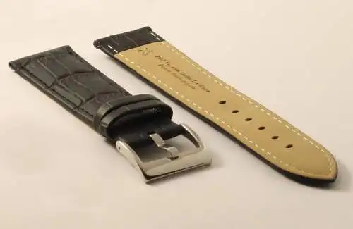 Uhrenarmband Krokoprägung-Schwarz-24mm-Watchstrap-CrocoGrainGenuineLeather-black