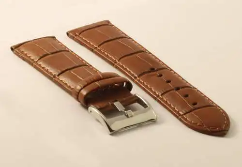 Uhrenarmband Krokoprägung-Braun-24mm-Watchstrap-CrocoGrain-Genuine Leather-tan